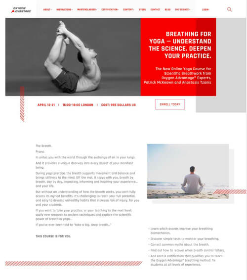 Landing page for a yoga course that I worked on as a breathwork copywriter